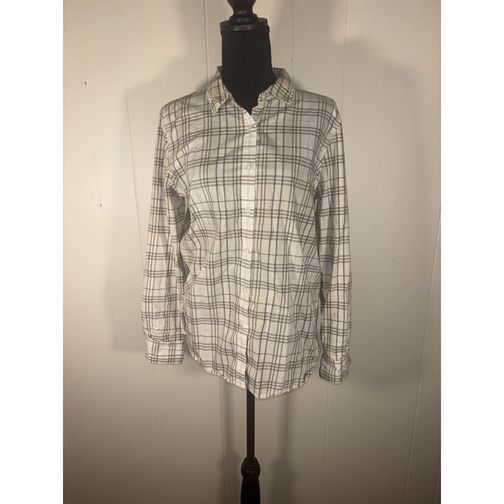 garnet hill Neutral Paid Button Up blouse size 12 organic pima cotton